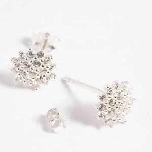Sterling Silver Cubic Zirconia Sun Stud Earrings